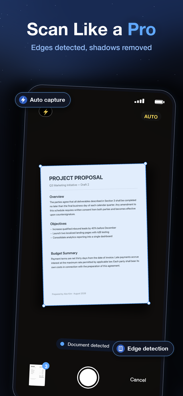 Scanning a document to PDF on iPhone with automatic edge detection